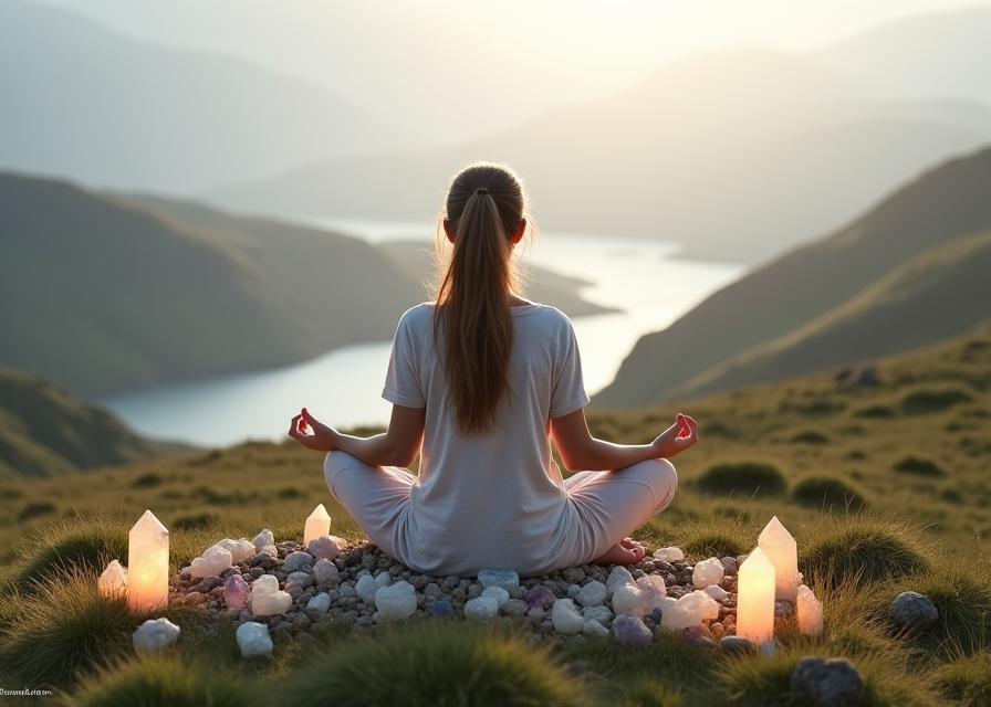 Crystal healing meditation session in Connemara landscape