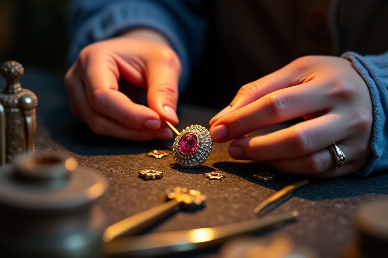 Custom gemstone jewellery being crafted by artisan